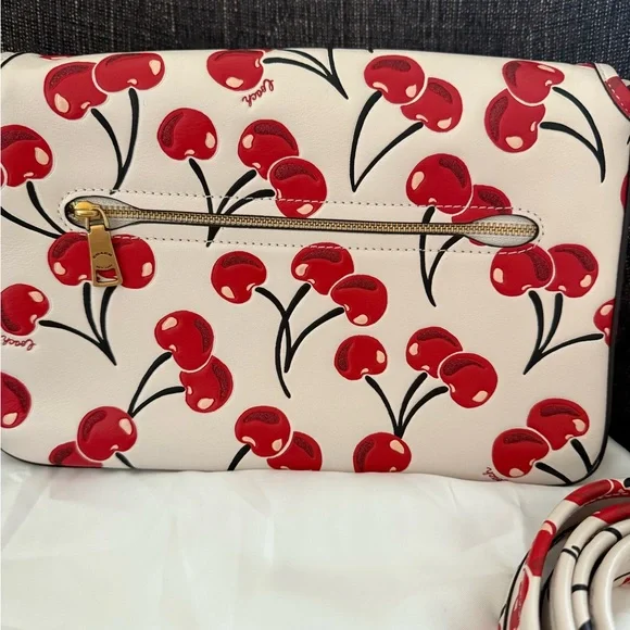 Coach Cherry Print Soft Tabby -Red and Cream - Picture 2 of 5